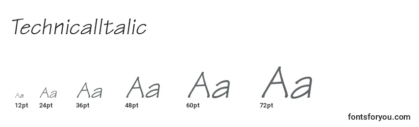 Größen der Schriftart TechnicalItalic