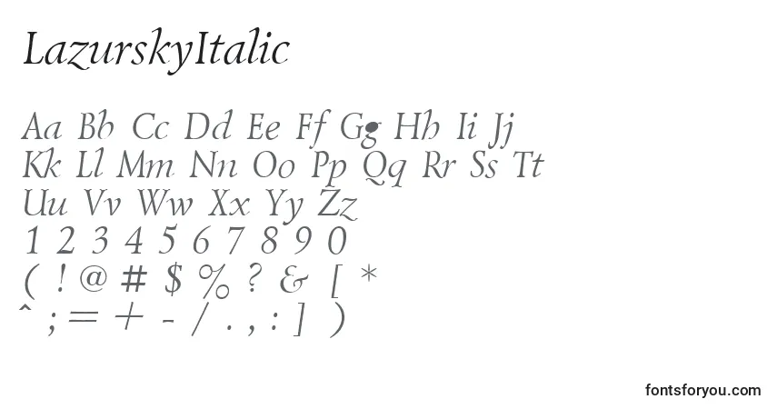 Schriftart LazurskyItalic – Alphabet, Zahlen, spezielle Symbole