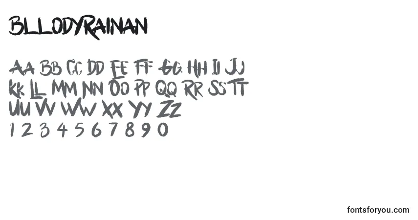 A fonte BllodyRainan (82576) – alfabeto, números, caracteres especiais