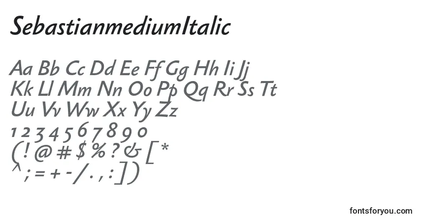 Шрифт SebastianmediumItalic – алфавит, цифры, специальные символы