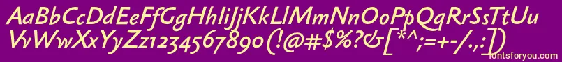 Fonte SebastianmediumItalic – fontes amarelas em um fundo roxo