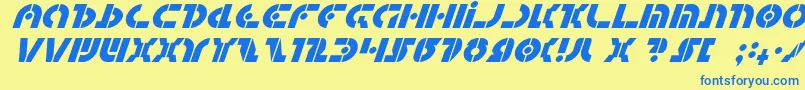 フォントQuestlokItalic – 青い文字が黄色の背景にあります。