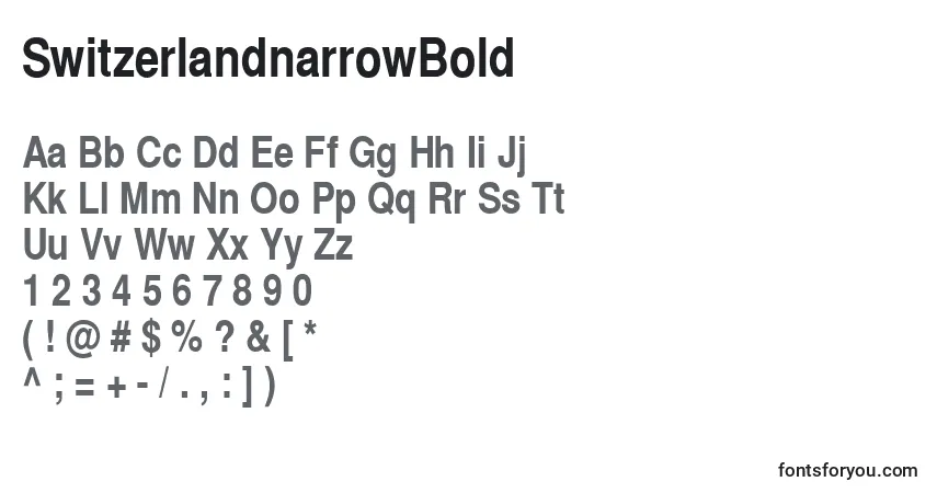A fonte SwitzerlandnarrowBold – alfabeto, números, caracteres especiais