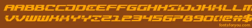 フォントTroopersacadital – オレンジ色の文字が茶色の背景にあります。