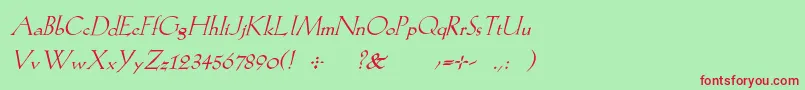 フォントKochromanItalic – 赤い文字の緑の背景