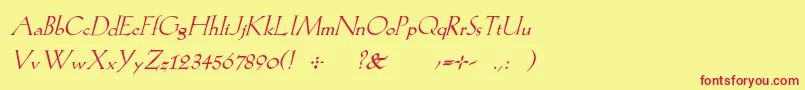 KochromanItalic-fontti – punaiset fontit keltaisella taustalla
