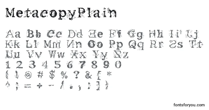 Czcionka MetacopyPlain – alfabet, cyfry, specjalne znaki