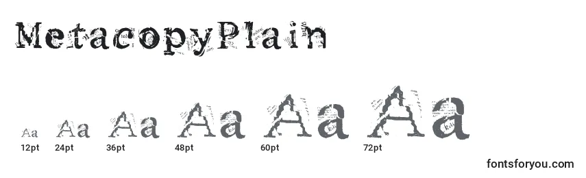 Размеры шрифта MetacopyPlain
