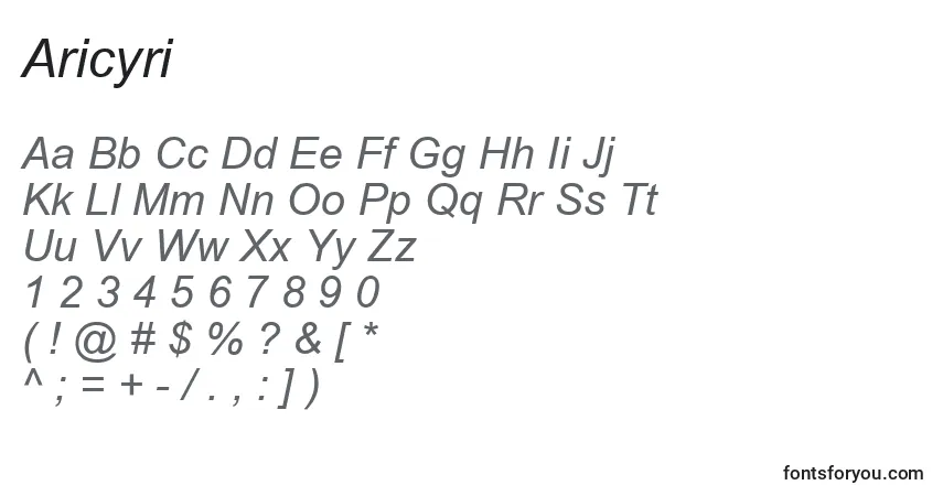 Aricyriフォント–アルファベット、数字、特殊文字