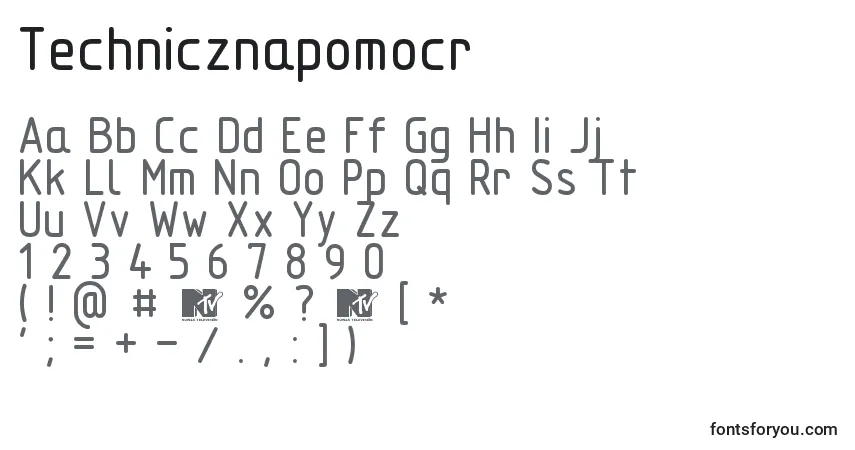 characters of technicznapomocr font, letter of technicznapomocr font, alphabet of  technicznapomocr font