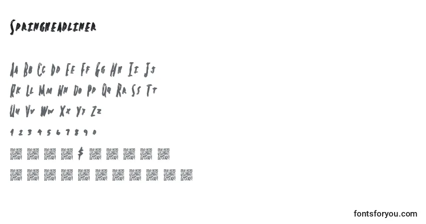 A fonte Springheadliner – alfabeto, números, caracteres especiais