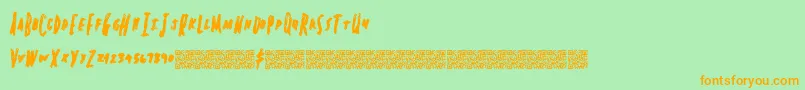 フォントSpringheadliner – オレンジの文字が緑の背景にあります。