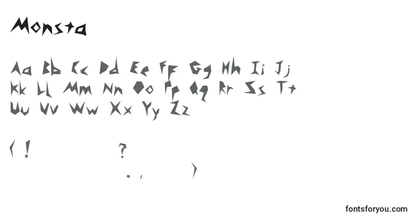 A fonte Monsta – alfabeto, números, caracteres especiais