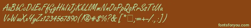 フォントFreestyleScriptitcNormal – 緑色の文字が茶色の背景にあります。