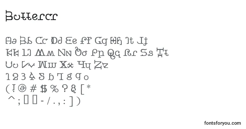 Czcionka Buttercr – alfabet, cyfry, specjalne znaki