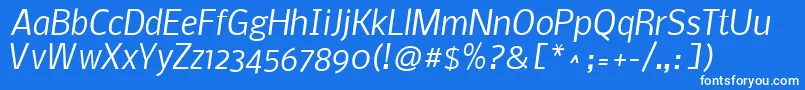 NobileItalic-Schriftart – Weiße Schriften auf blauem Hintergrund