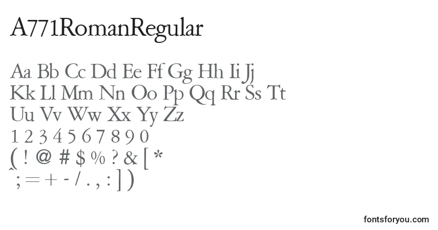 A fonte A771RomanRegular – alfabeto, números, caracteres especiais
