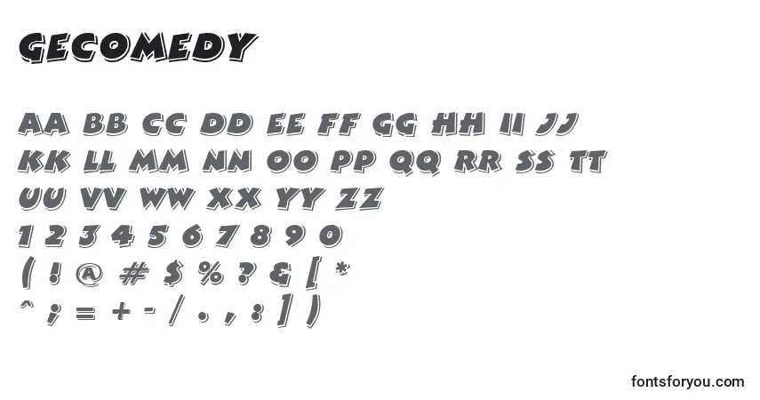 A fonte GeComedy – alfabeto, números, caracteres especiais