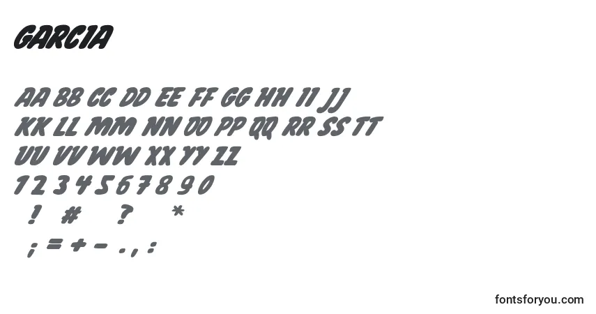 Шрифт Garcia – алфавит, цифры, специальные символы
