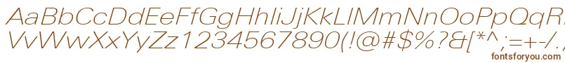 UniversNextProThinExtendedItalic-fontti – ruskeat fontit valkoisella taustalla