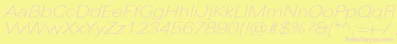 UniversNextProThinExtendedItalic-fontti – vaaleanpunaiset fontit keltaisella taustalla