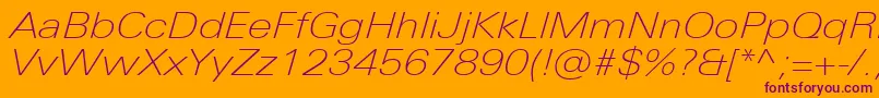 UniversNextProThinExtendedItalic-Schriftart – Violette Schriften auf orangefarbenem Hintergrund