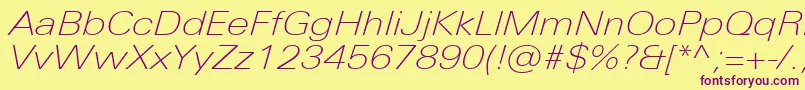 UniversNextProThinExtendedItalic Font – Purple Fonts on Yellow Background
