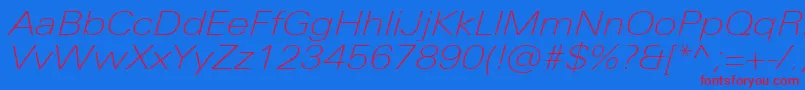 UniversNextProThinExtendedItalic-fontti – punaiset fontit sinisellä taustalla