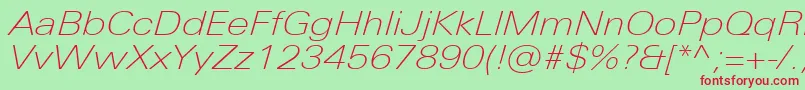 UniversNextProThinExtendedItalic Font – Red Fonts on Green Background