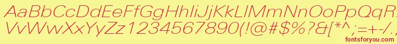 UniversNextProThinExtendedItalic Font – Red Fonts on Yellow Background