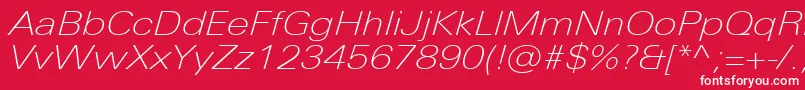 フォントUniversNextProThinExtendedItalic – 赤い背景に白い文字