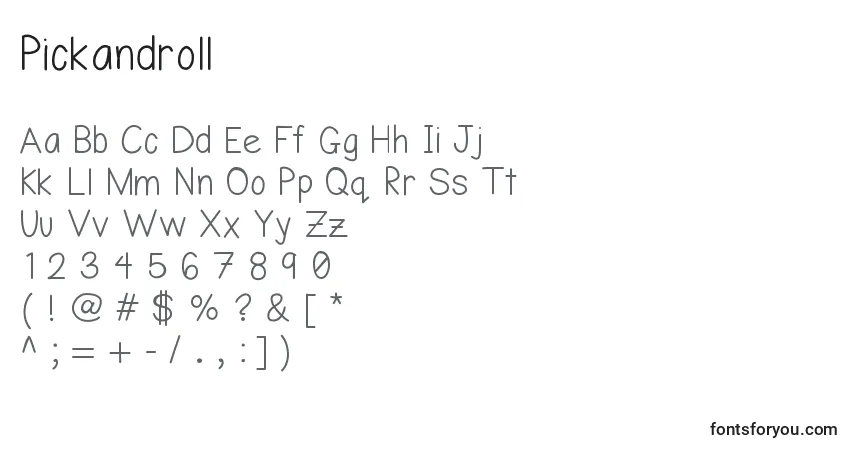 A fonte Pickandroll – alfabeto, números, caracteres especiais
