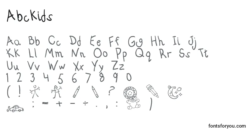 A fonte Abckids – alfabeto, números, caracteres especiais
