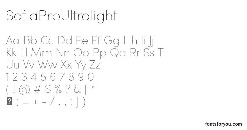 Fuente SofiaProUltralight - alfabeto, números, caracteres especiales