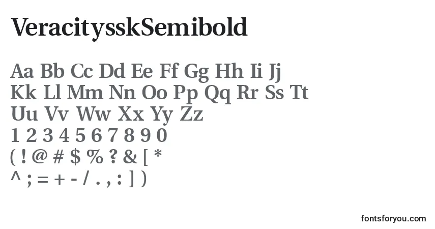A fonte VeracitysskSemibold – alfabeto, números, caracteres especiais