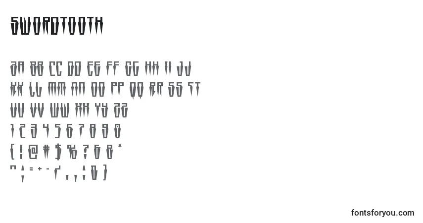 Czcionka Swordtooth – alfabet, cyfry, specjalne znaki