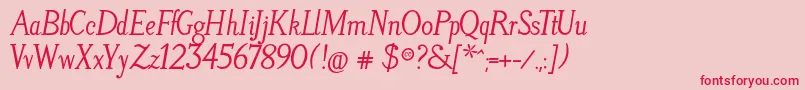 Fonte LitosScriptBoldItalic – fontes vermelhas em um fundo rosa