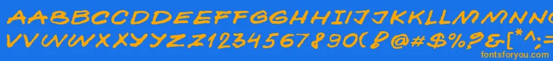 フォントKokan – オレンジ色の文字が青い背景にあります。