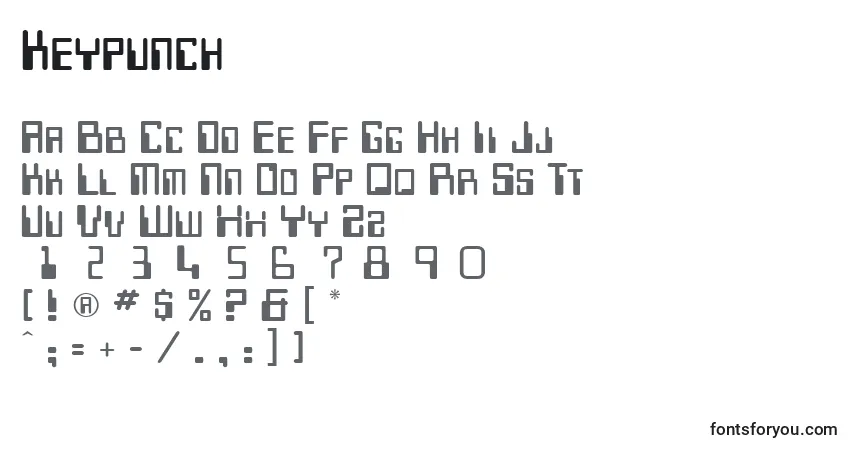 A fonte Keypunch – alfabeto, números, caracteres especiais