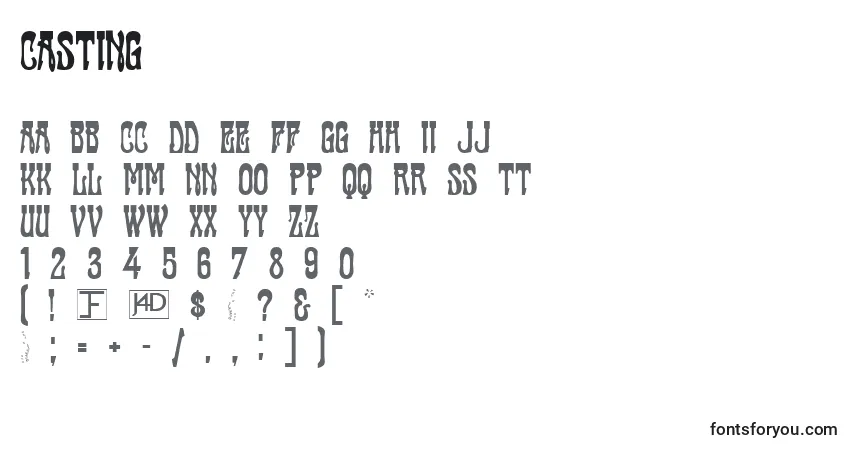 Schriftart Casting – Alphabet, Zahlen, spezielle Symbole
