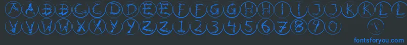 Inkalphabetrrings Font – Blue Fonts on Black Background