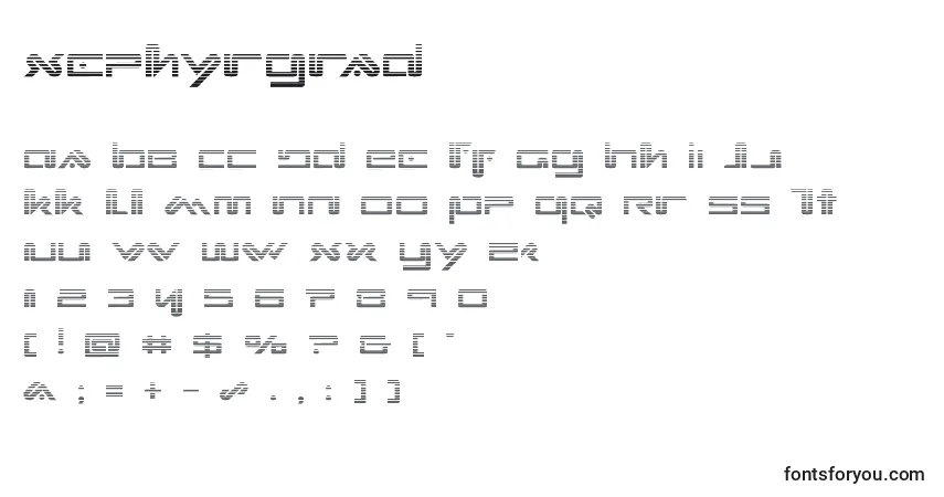 Schriftart Xephyrgrad – Alphabet, Zahlen, spezielle Symbole