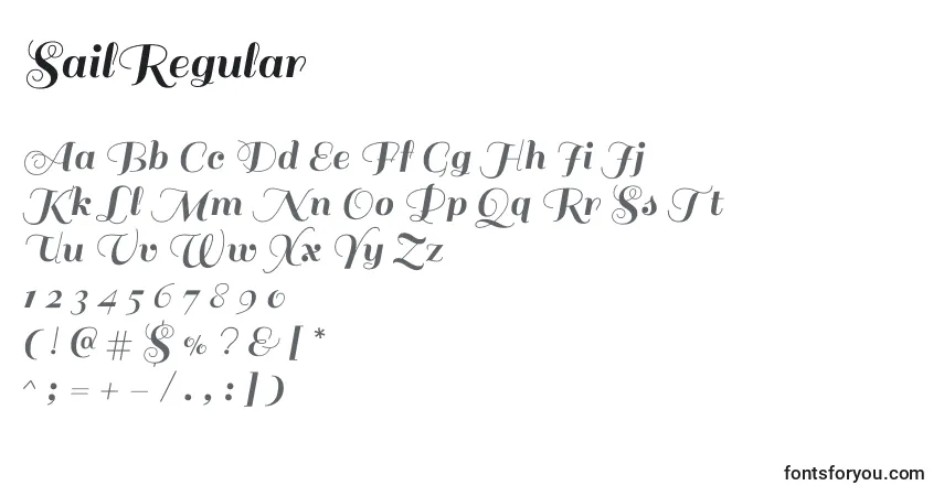 Czcionka SailRegular – alfabet, cyfry, specjalne znaki