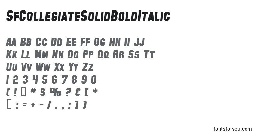 Czcionka SfCollegiateSolidBoldItalic – alfabet, cyfry, specjalne znaki