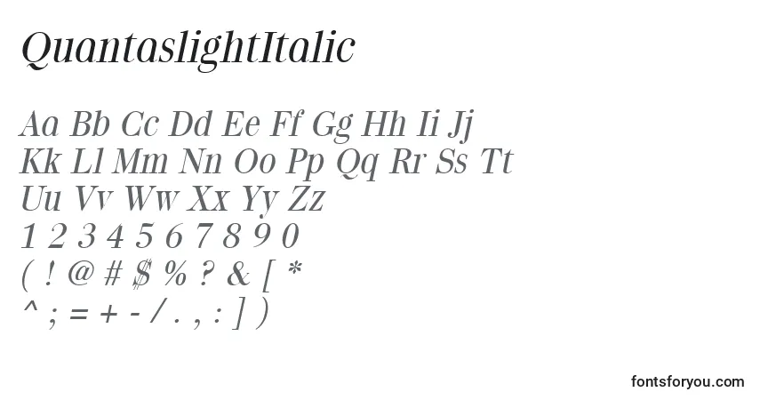Шрифт QuantaslightItalic – алфавит, цифры, специальные символы