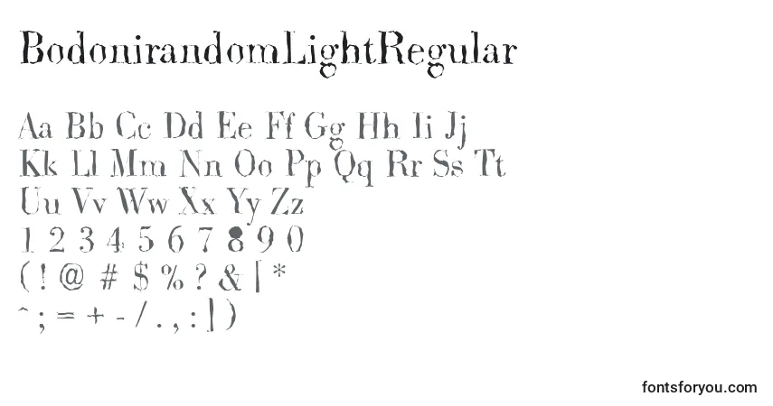 A fonte BodonirandomLightRegular – alfabeto, números, caracteres especiais