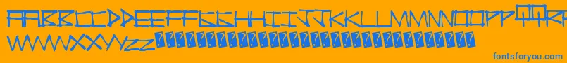 Chinatown-Schriftart – Blaue Schriften auf orangefarbenem Hintergrund