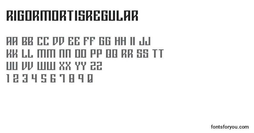 A fonte Rigormortisregular – alfabeto, números, caracteres especiais