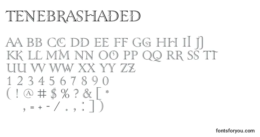 Czcionka Tenebrashaded – alfabet, cyfry, specjalne znaki