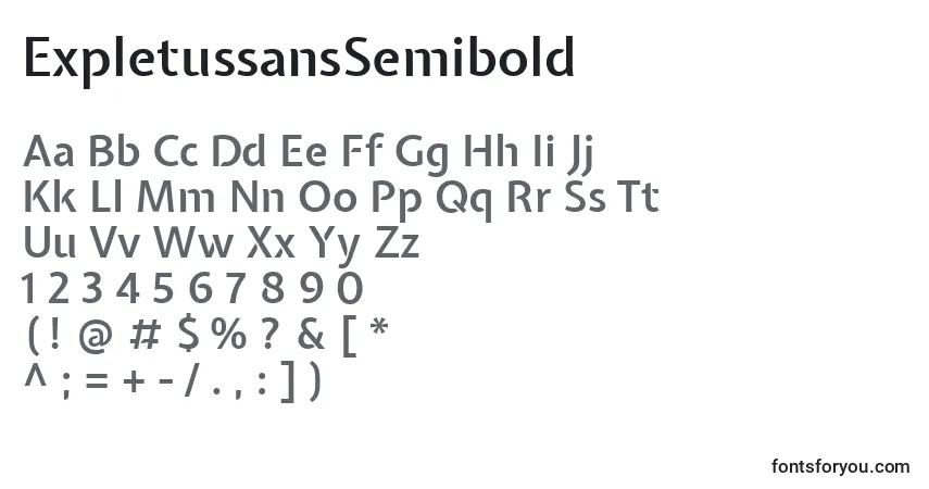 A fonte ExpletussansSemibold – alfabeto, números, caracteres especiais